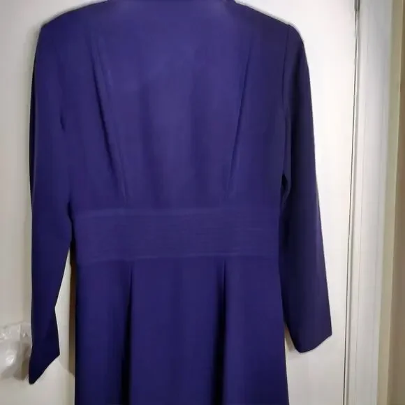 5066)Vtg David Warren Old Money Navy Button Up Size 8 Long Sleeve Maxi Dress - Picture 6 of 10